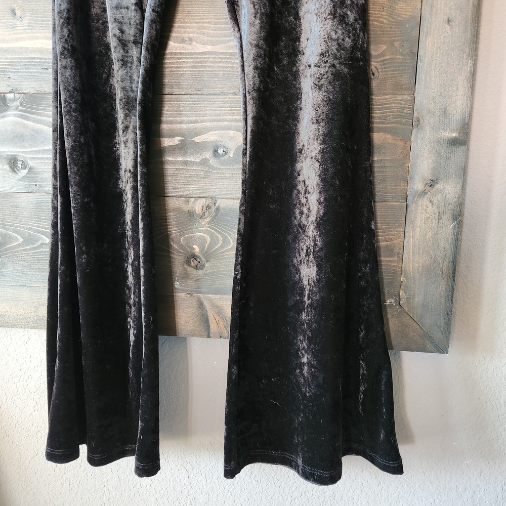 Whimsigoth Black Velvet High Waisted Flare Pull On Pants Women's S Hippie Goth - Picture 2 of 10